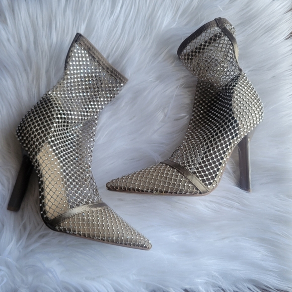 SHOEDAZZLE Coira Rhinestone Net PointedToe Heeled Ankle Booties w Box Size 7.5 - Picture 11 of 13
